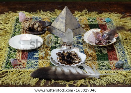 mesa metaphysical altar and shamanic tools