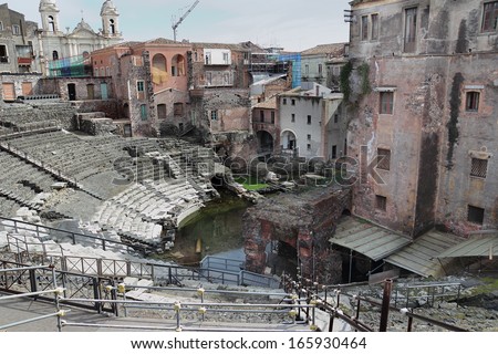 Roman theatre in Catania, unesco world heritage site in Sicily, Italy