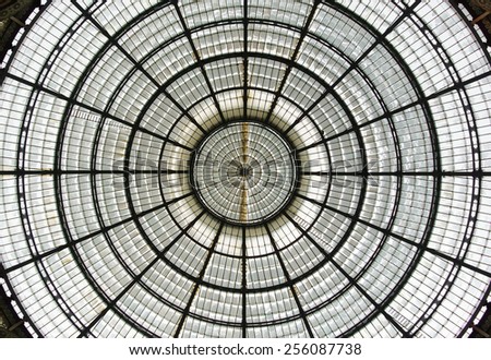 Interior view of the dome from below, Vittorio Emanuele Gallery In Milan, Italy