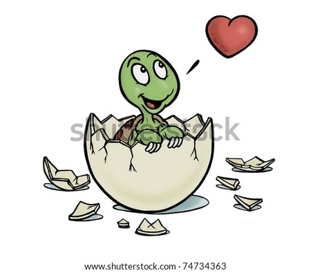 a baby turtle with cracked egg shell illustration