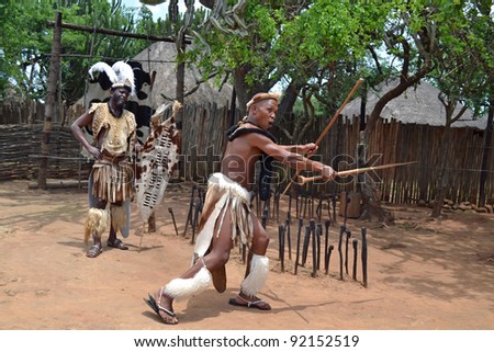 DURBAN, SOUTH AFRICA - NOV 15: An unidentified men wears traditional clothing, during presentation of a Zulu show, on November 15, 2011 in Durban, South Africa