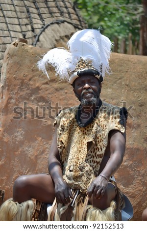 DURBAN, SOUTH AFRICA - NOV 15 : An unidentified senior man wears traditional clothing, during presentation of a Zulu show on Nov. 15, 2011 in Durban, South Africa