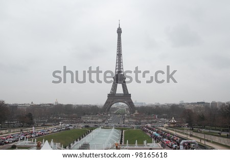 PARIS - MARCH 17: The Aicha des Gazelles  navigation marathon rally set off from foot of Paris\'  Eiffel Tower in France on March 17 2012