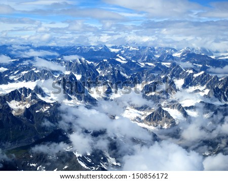 mountain Aerial blue sky at alaska