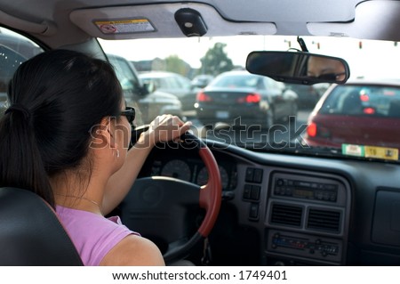 Woman stuck in traffic