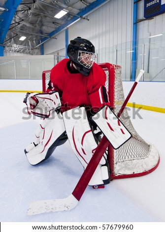 Ice hockey goalie. Picture taken on ice rink.
