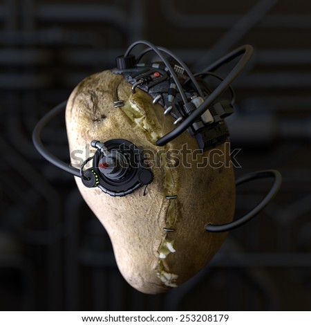 Horror food. Conceptual image for genetically modified produce, GMO. Borg potato.