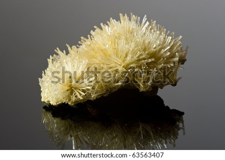 Sample of gypsum crystals on a black reflective surface