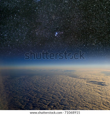 High altitude view of the Earth in space.