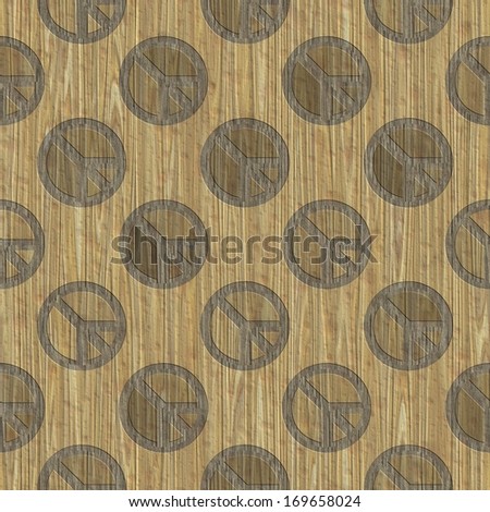 Peace sign. Wood carved. Seamless texture.