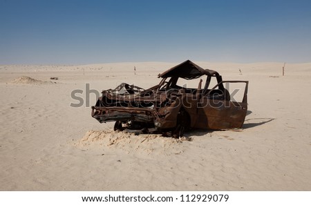 Abandoned Car in Sahara Desert in Tunisia