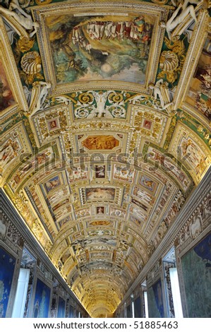 Painted ceiling in Gallery of Maps, Vatican Museums, Rome, Italy