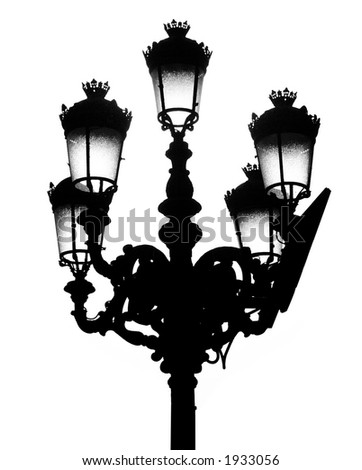 Traditional Madrid street light on white background