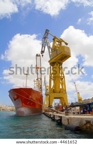 Huge Crane loading a Container Ship. Crane capable of up to 150 Tons load.