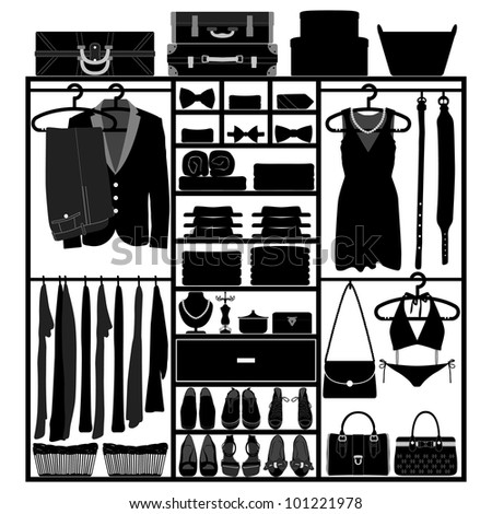 Closet Wardrobe Cupboard Cloth Accessories Man Woman Fashion Wear Silhouette