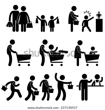 People Family Shopping Shopper Sales Promotion Icon Symbol Sign Pictogram