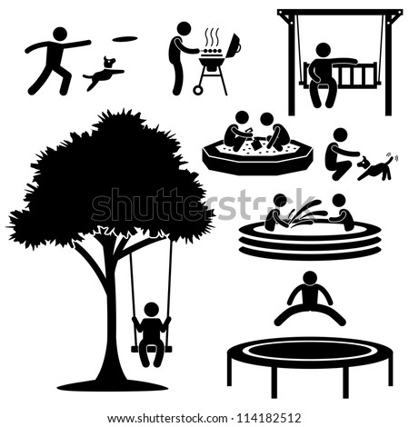 People Children Home Garden Park Playground Backyard Leisure Recreation Activity Stick Figure Pictogram Icon