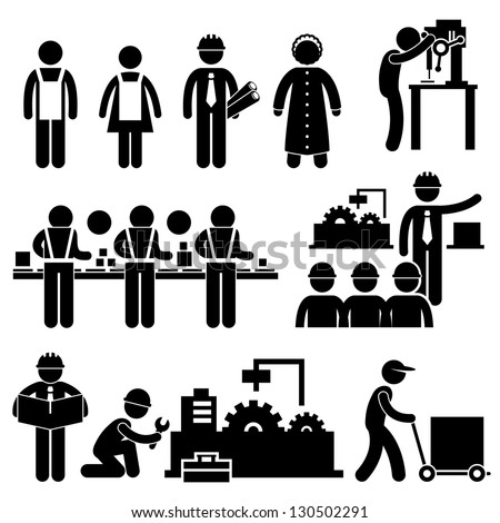 Factory Worker Engineer Manager Supervisor Working Stick Figure Pictogram Icon Factory Worker Engineer Manager Supervisor Working Stick Figure Pictogram Icon