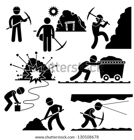 Mining Worker Miner Labor Stick Figure Pictogram Icon Mining Worker Miner Labor Stick Figure Pictogram Icon