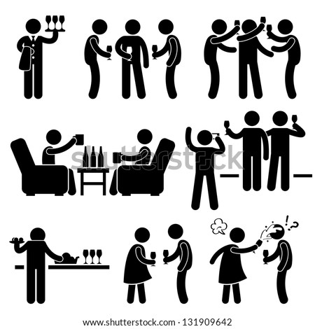 Cocktail Party People Man Friend Gathering Enjoying Wine Beer Stick Figure Pictogram Icon Cocktail Party People Man Friend Gathering Enjoying Wine Beer Stick Figure Pictogram Icon