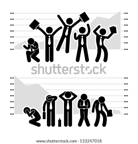 Businessman Business People Winning Losing in Stock Market Graph Chart Stick Figure Pictogram Icon