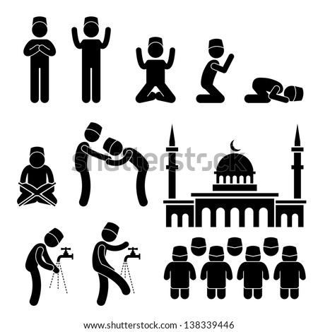 Islam Muslim Religion Culture Tradition Stick Figure Pictogram Icon