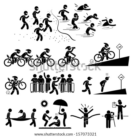 Triathlon Marathon Swimming Cycling Sports Running Stick Figure Pictogram Icon Symbol