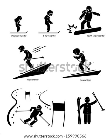 Skiers Ski Skiing People Age Category Division Stick Figure Pictogram Icon Skiers Ski Skiing People Age Category Division Stick Figure Pictogram Icon