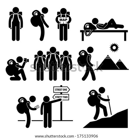 Backpack Traveler Explorer Stick Figure Pictogram Icon Backpack Traveler Explorer Stick Figure Pictogram Icon
