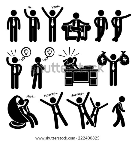 Successful Happy Businessman Poses Stick Figure Pictogram Icons Successful Happy Businessman Poses Stick Figure Pictogram Icons