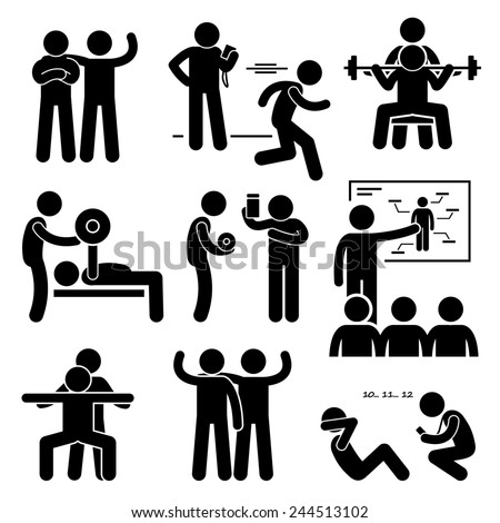 Personal Gym Coach Trainer Instructor Exercise Workout Stick Figure Pictogram Icons Personal Gym Coach Trainer Instructor Exercise Workout Stick Figure Pictogram Icons