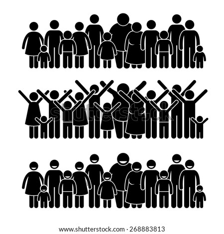 Group of People Standing Community Stick Figure Pictogram Icons