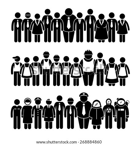 Group of People Worker from Different Profession Stick Figure Pictogram Icons