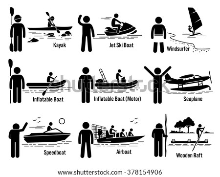 Water Sea Recreational Vehicles and People Set.
