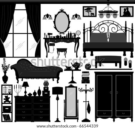 Bedroom Interior Decoration on Bedroom Interior Design Set Furniture Stock Vector 66544339