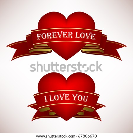 stock photo : Valentine Love Heart Ribbon Scroll Banner