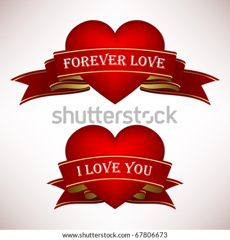 stock vector : Valentine Love Heart Ribbon Scroll Banner