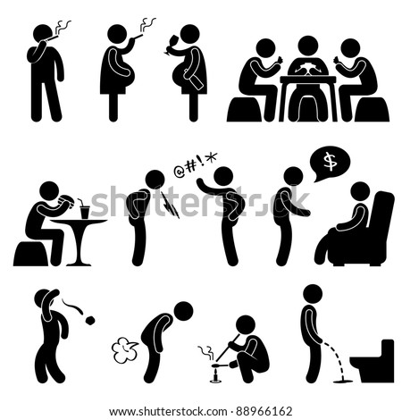 Bad Wrong behaviors Habit Lifestyle Icon Symbol Sign Pictogram Bad Wrong behaviors Habit Lifestyle Icon Symbol Sign Pictogram