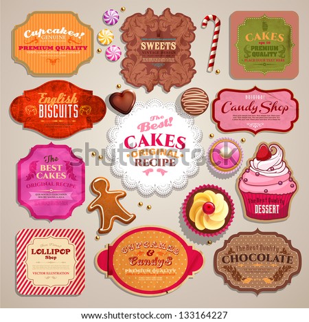 Vintage set of grunge stickers labels and tags for coffee or bakery Vintage set of grunge stickers labels and tags for coffee or bakery