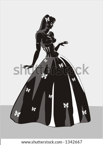 stock vector bride in a wedding dress decorated with butterflies and 