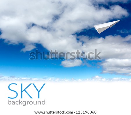 Paper planes in blue sky. Sky background