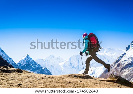 Hiker Jumps Among Himalayas