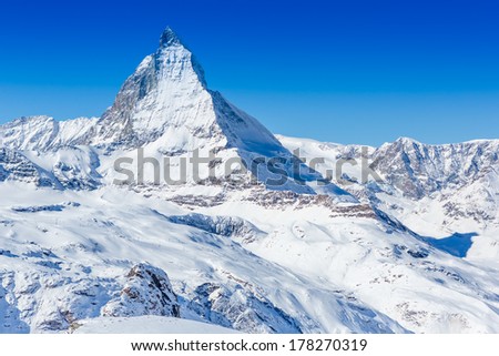 High winter snowy mountains. Matterhorn. Swiss