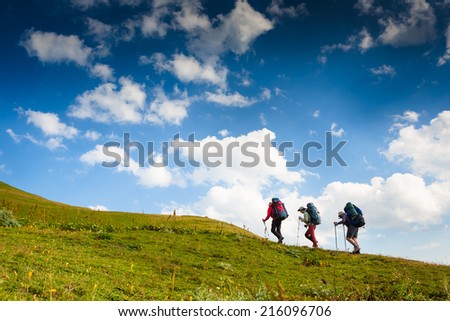 group of hikers in the mountain, travel sport lifestyle concept