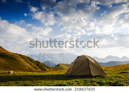 Camping in the wilderness at sunrise