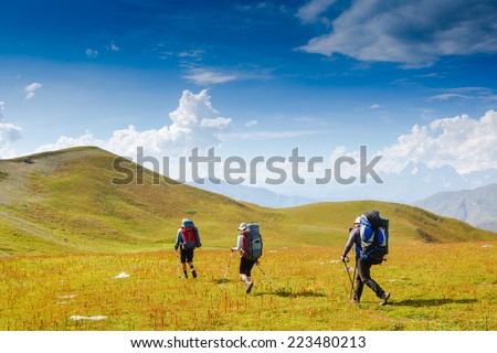 Travelers in the mountains. Sport lifestyle travel concept