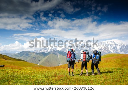 Travelers in the mountains. Sport lifestyle travel concept