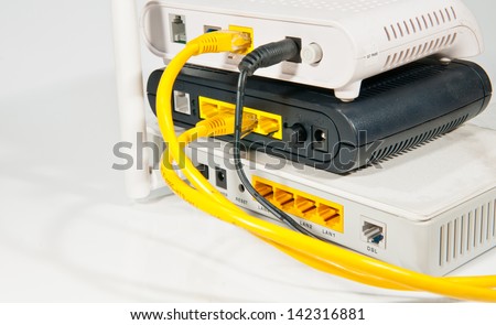 Router network hub with patch cable