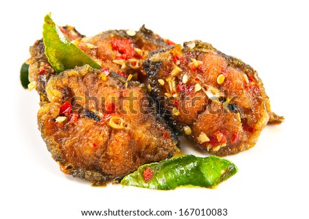 Spicy fried catfish close up