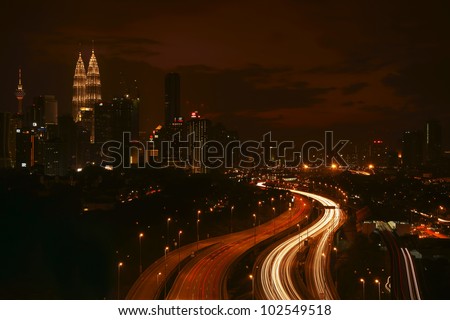 Stunning light trail scenery in Kuala Lumpur city at night